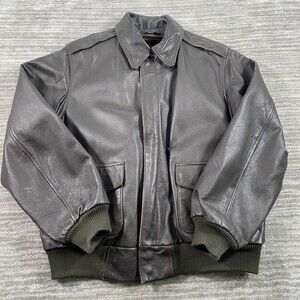 VTG Leather Bomber Jacket Mens 40 Brown Faux Fur Lined Flight Warm Winter Coat